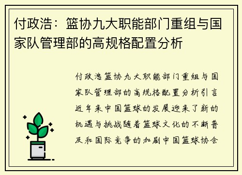 付政浩：篮协九大职能部门重组与国家队管理部的高规格配置分析